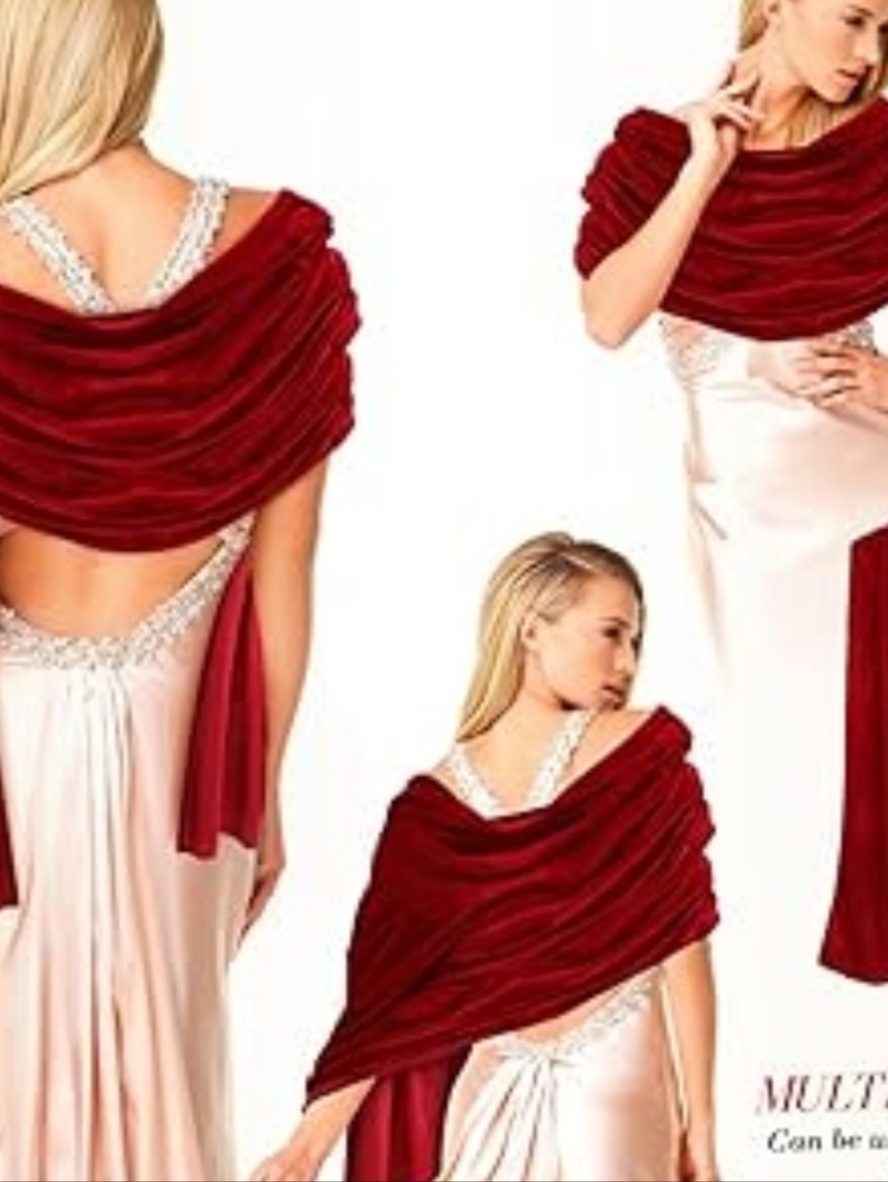 Dark Red Velvet Like Elegant Evening Gown Wrap, Shawl, Scarf, Women 116in,30in